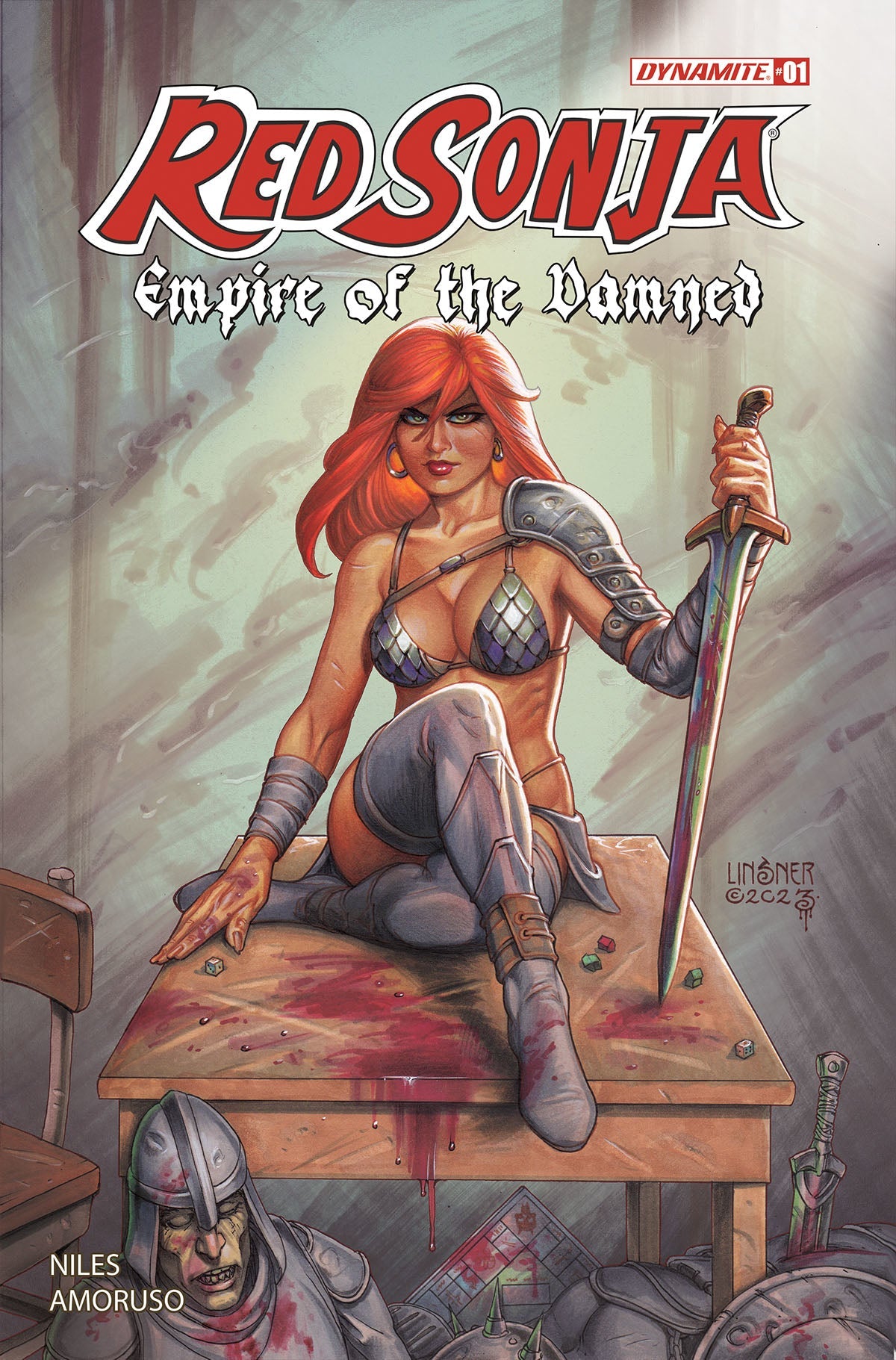 Red Sonja Empire Damned #1 J 1:10 Joseph Michael Linsner Foil Variant (04/03/2024) Dynamite