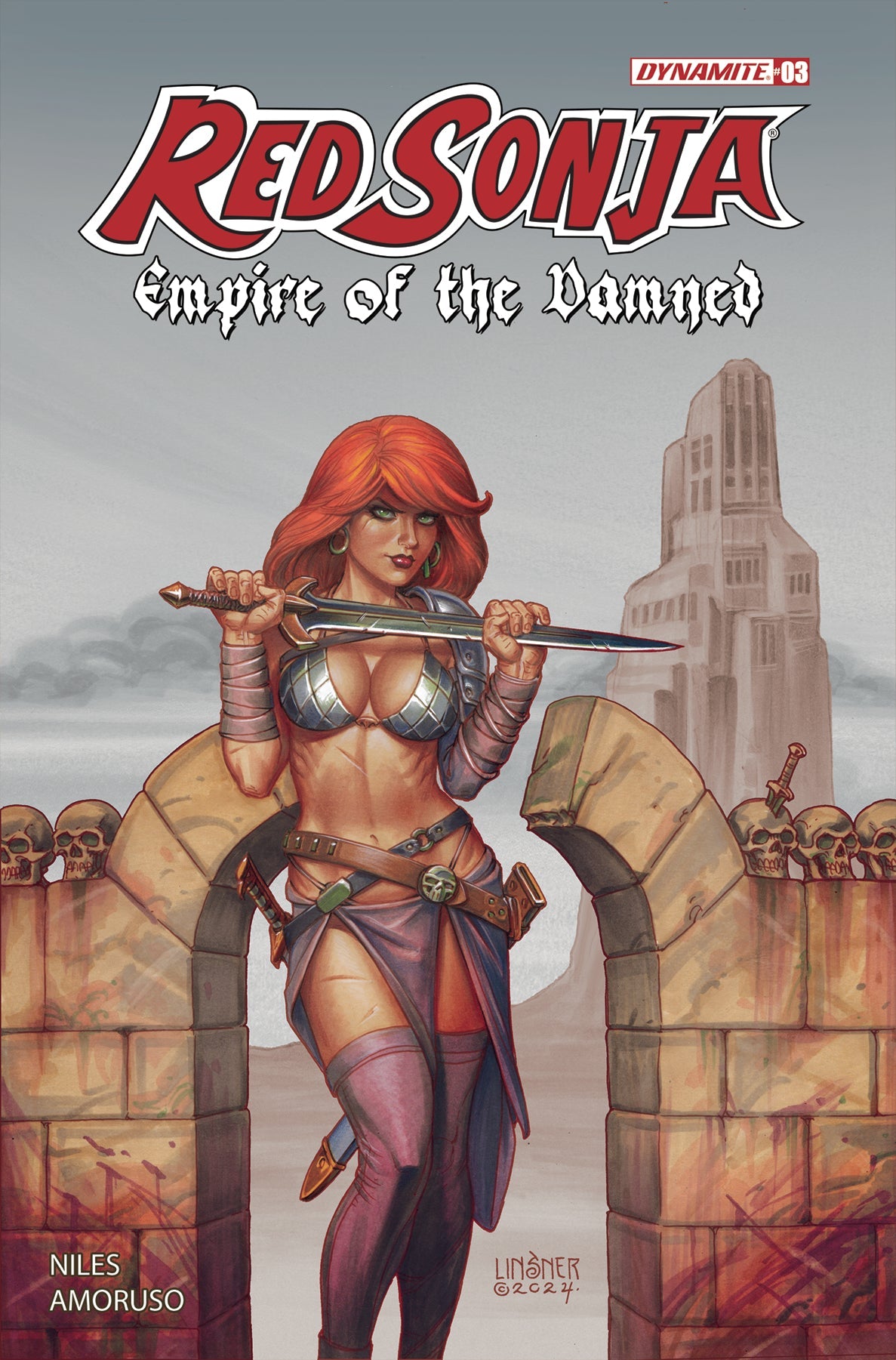 Red Sonja Empire Damned #3 G 1:10 Joseph Michael Linsner Foil Variant (06/19/2024) Dynamite