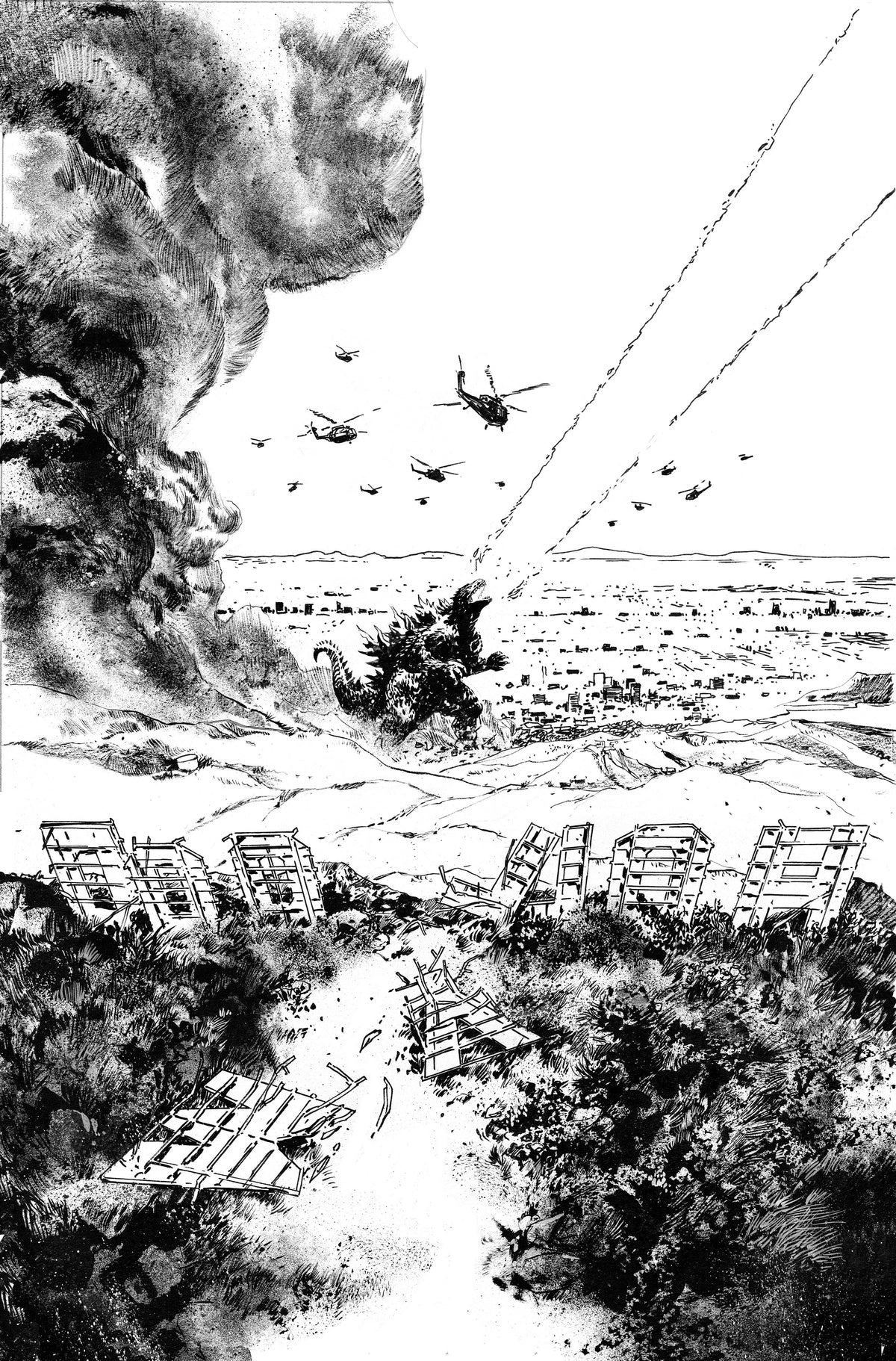 Godzilla Vs America Los Angeles C 1:25 Gabriel Hardman Virgin B&W (04/30/2025) Idw