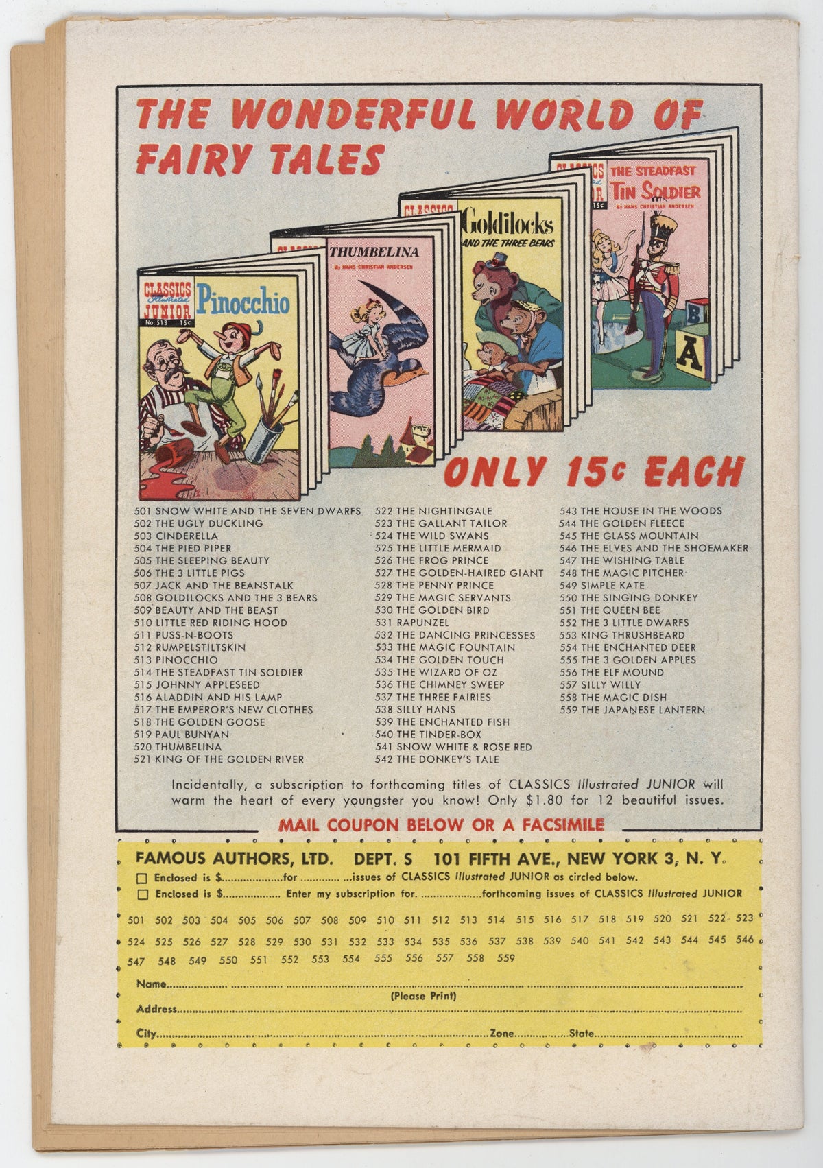 Classics Illustrated Junior 532 Gilberton 1956 VG Dancing Princesses HRN 559