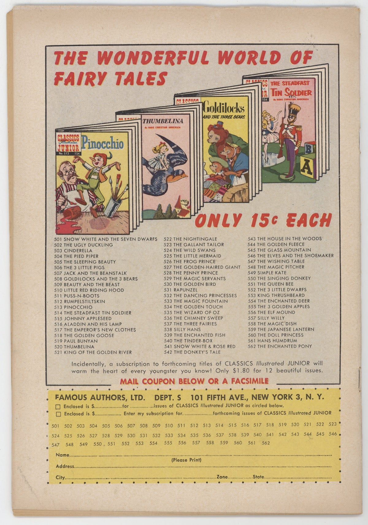 Classics Illustrated Junior 539 Gilberton 1957 VG Enchanted Fish HRN 562