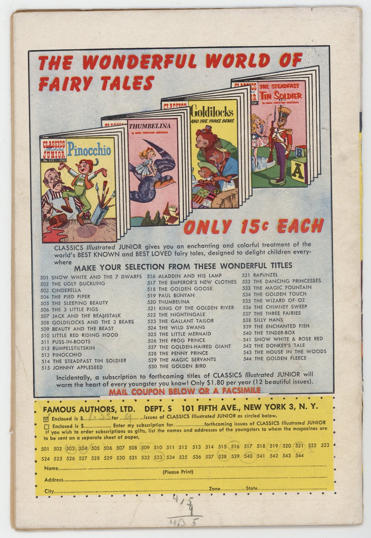 Classics Illustrated Junior 543 Gilberton 1957 FR House In The Woods HRN 544