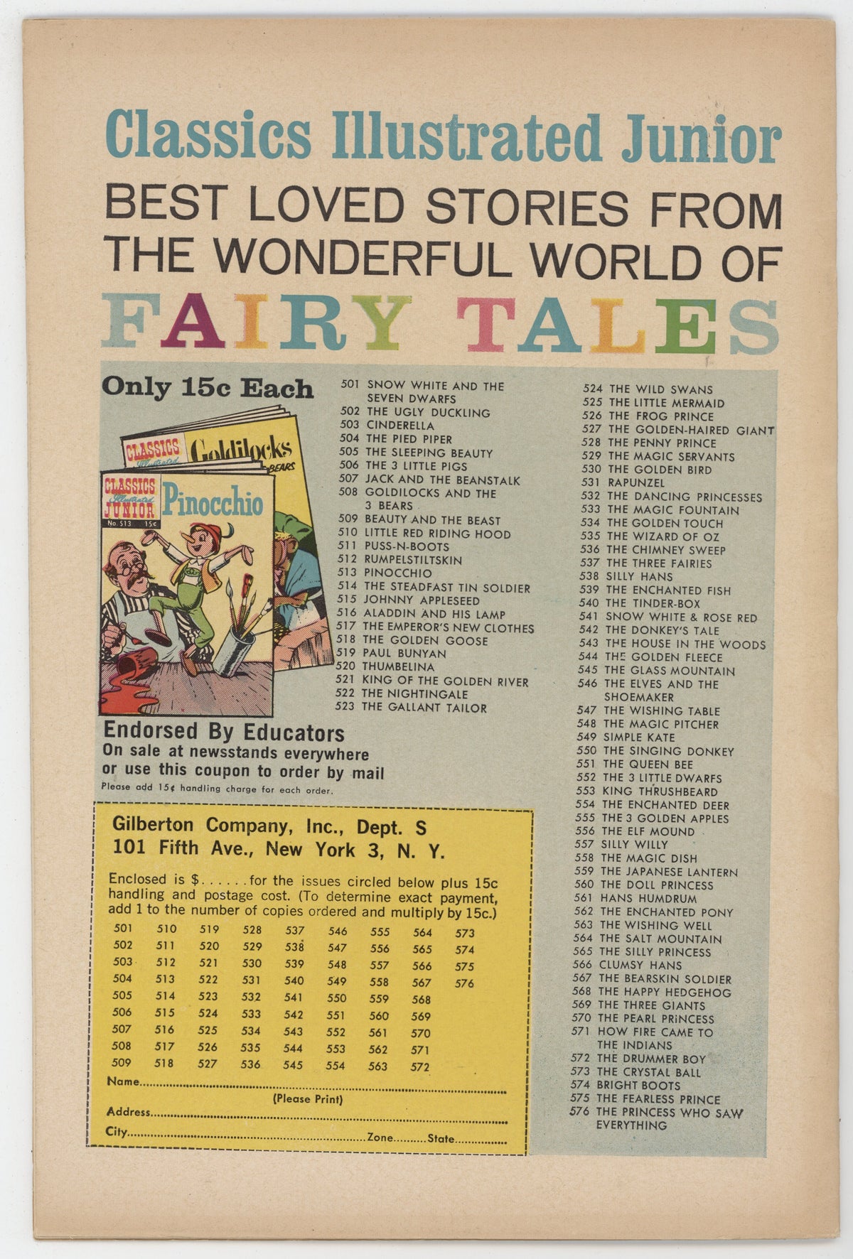 Classics Illustrated Junior 555 Gilberton 1958 FN 3 Golden Apples HRN 576
