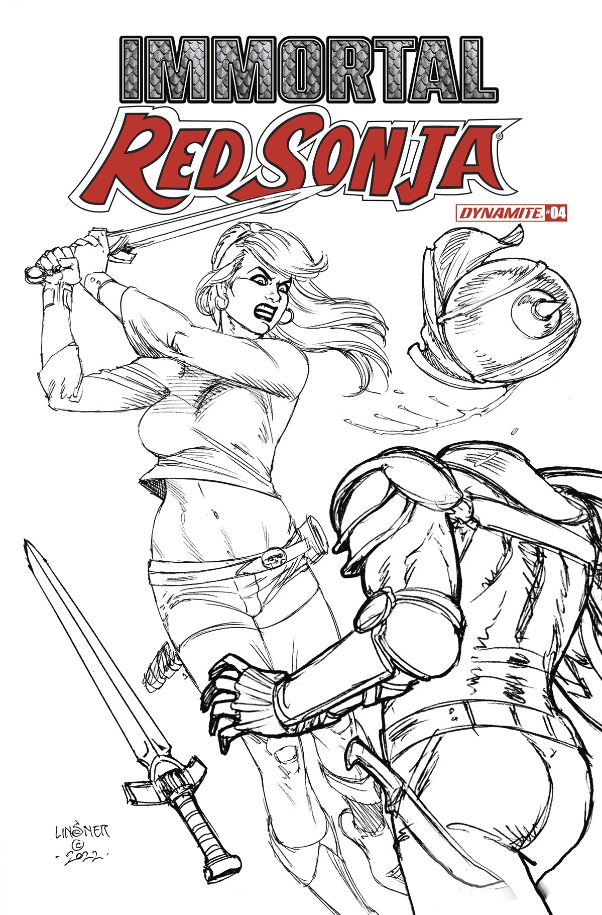 Immortal Red Sonja #4 G 1:15 Joseph Michael Linsner B&W Variant (07/13/2022) Dynamite