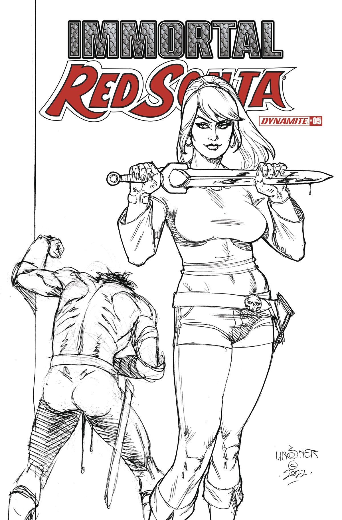 Immortal Red Sonja #5 G 1:15 Joseph Michael Linsner B&W Variant (08/17/2022) Dynamite