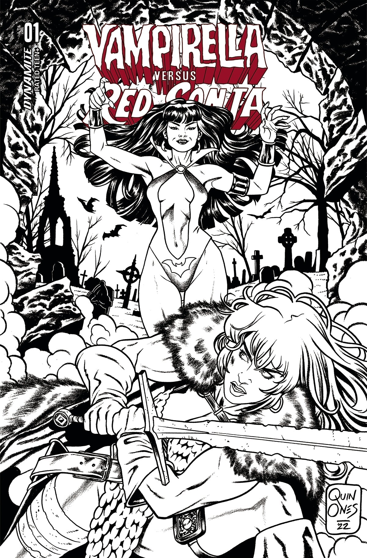 Vampirella Vs Red Sonja #1 H 1:15 Joe Quinones B&W Variant (11/02/2022) Dynamite
