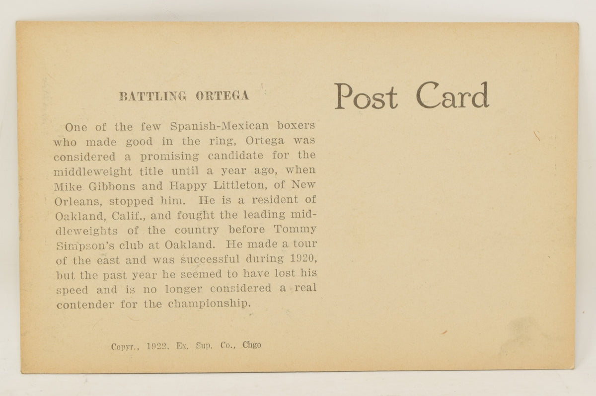 Battling Ortega Boxing Exhibit Card Postcard Penny Arcade Photo 1922 5 x 3
