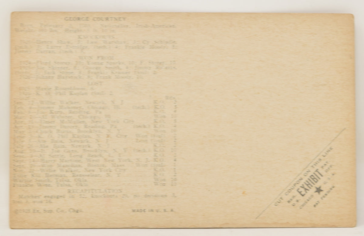 George Coutney Boxing Exhibit Card Postcard Penny Arcade Photo 1928 5 x 3