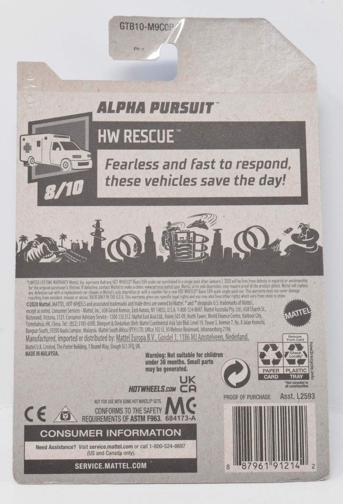 Hot Wheels Alpha Pursuit HW Rescue Diecast Car White 8/10 238 New
