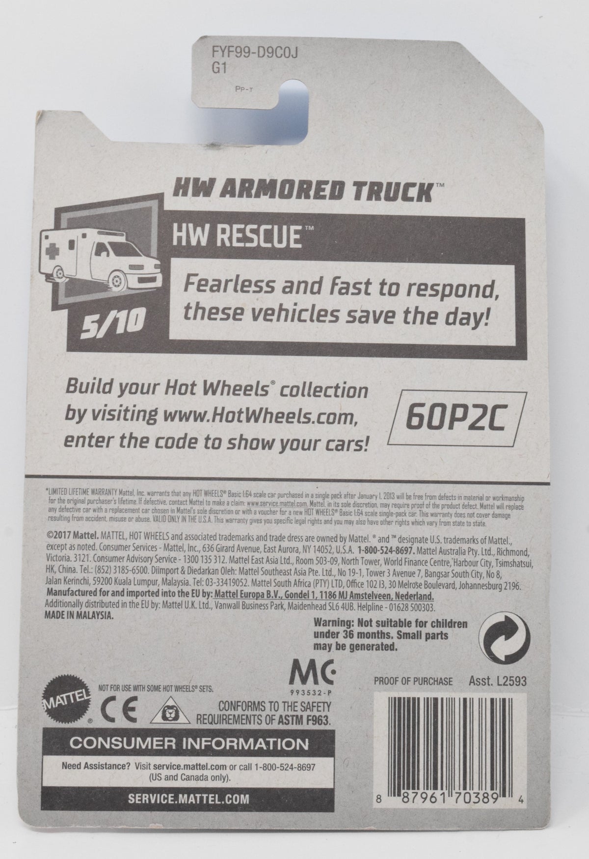 Hot Wheels HW Armored Swat Truck Diecast Car HW Rescue 5/10 182 New