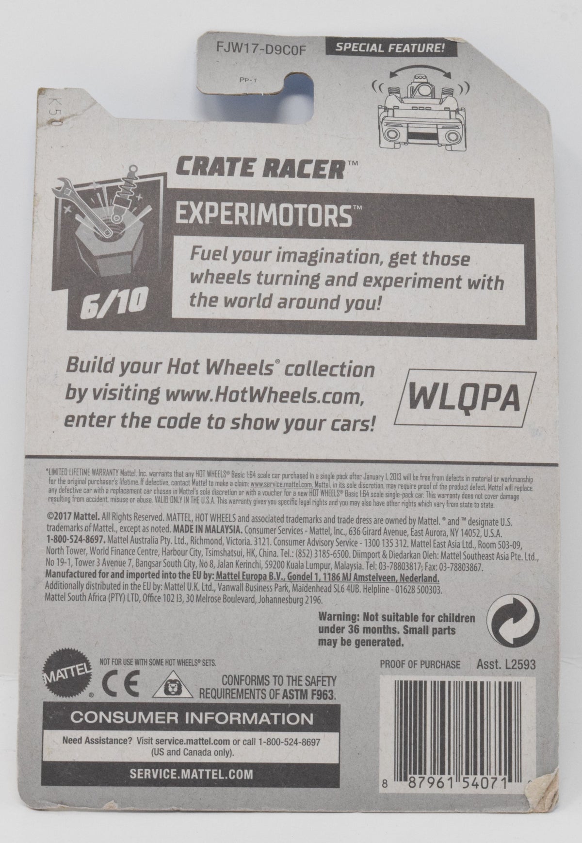Hot Wheels Crate Racer DieCast Car Special Feature Experimotors 6/10 102 New