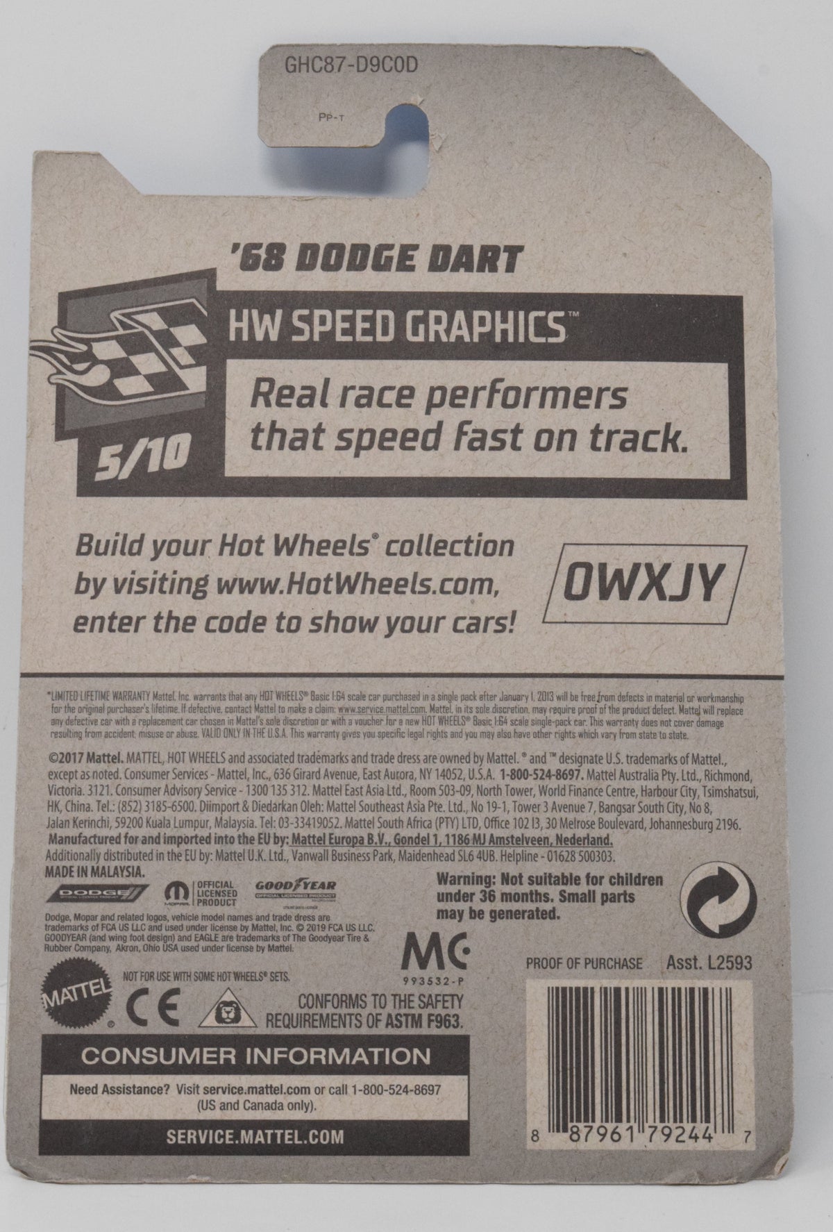 Hot Wheels 68 Dodge Dart HW Speed Graphics 5/10 70 DieCast Car New