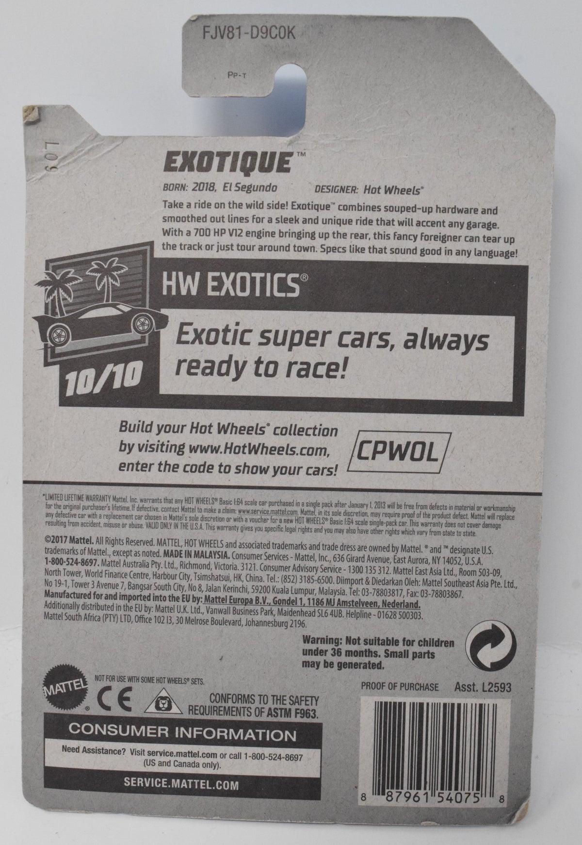 Hot Wheels Exotique HW Exotics 10/10 241 Blue 24 DieCast Car New