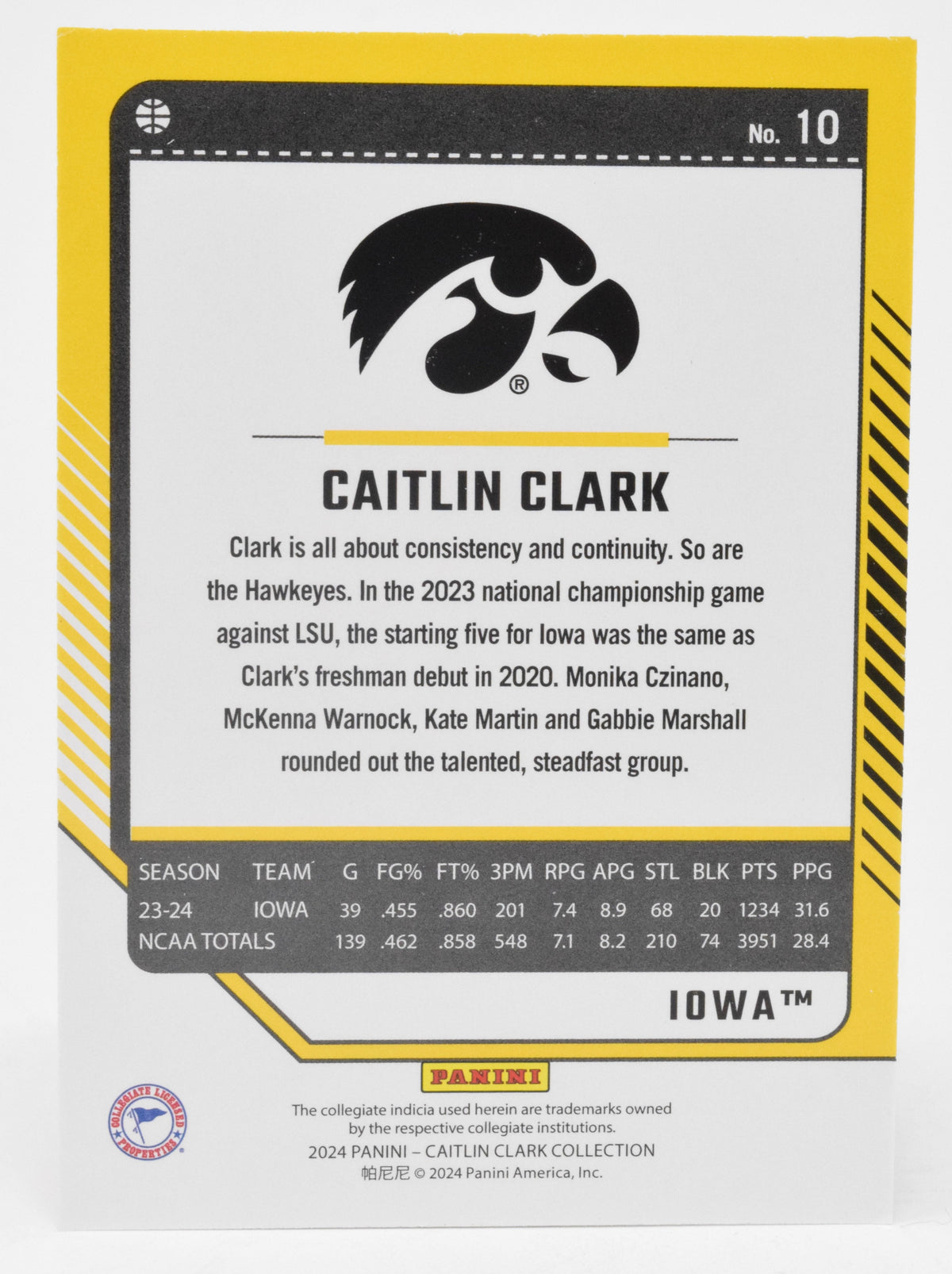 Caitlin Clark WNBA Basketball Card Panini Donruss 2024 Collection #10