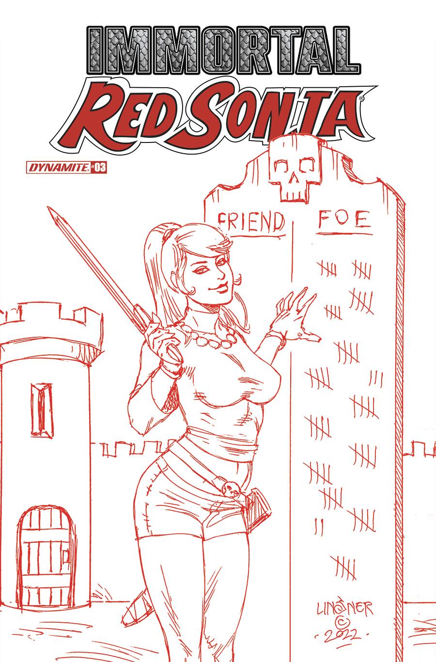 Immortal Red Sonja #3 Q 1:10 Joseph Michael Linsner Fiery Red FOC Bonus Variant (06/15/2022) Dynamite