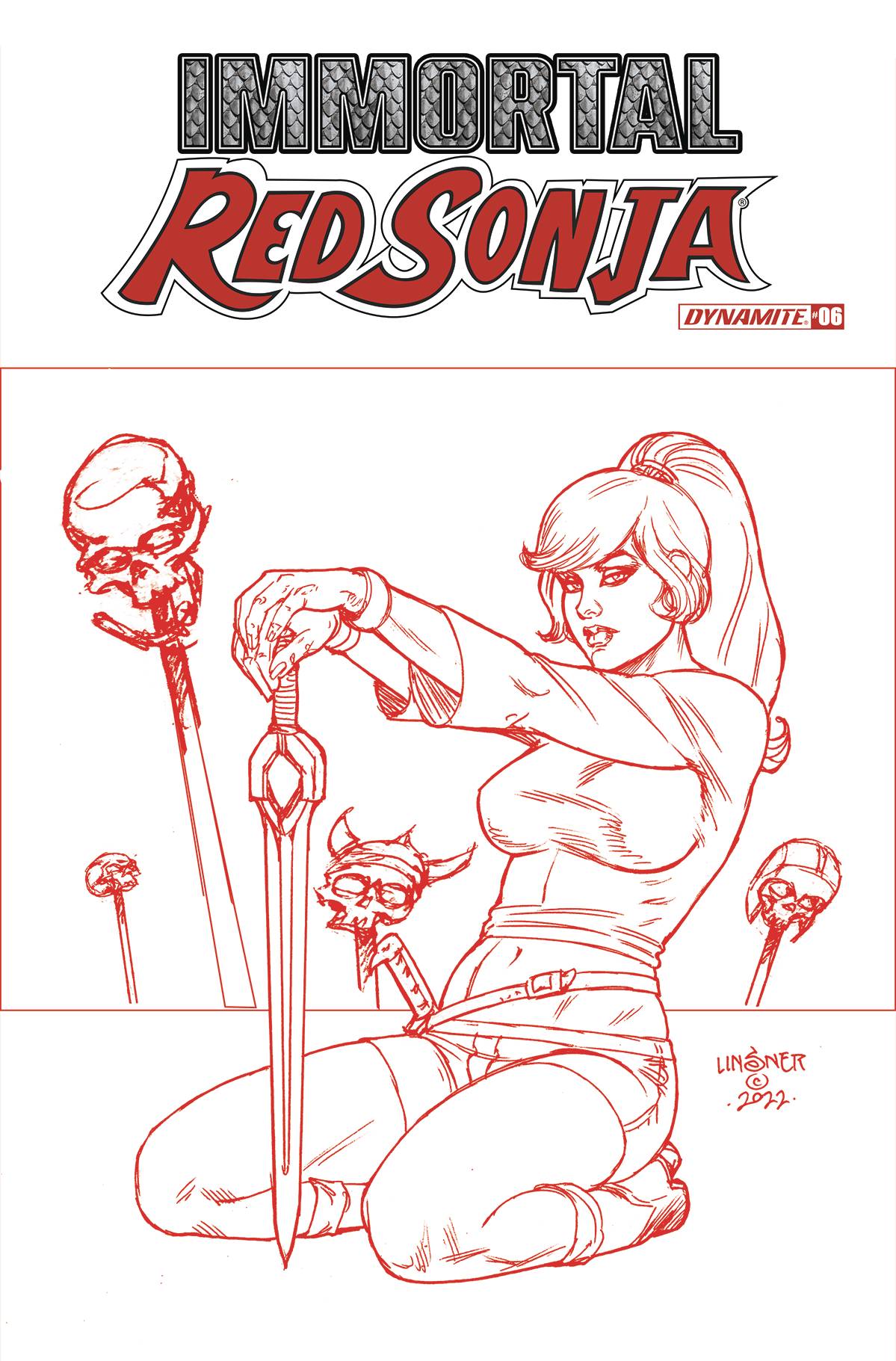 Immortal Red Sonja #6 P 1:10 Joseph Michael Linsner Fiery Red FOC Variant (09/14/2022) Dynamite