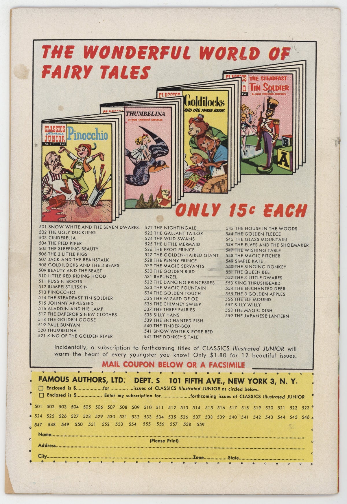 Classics Illustrated Junior 529 Gilberton 1956 FN Magic Servants HRN 559