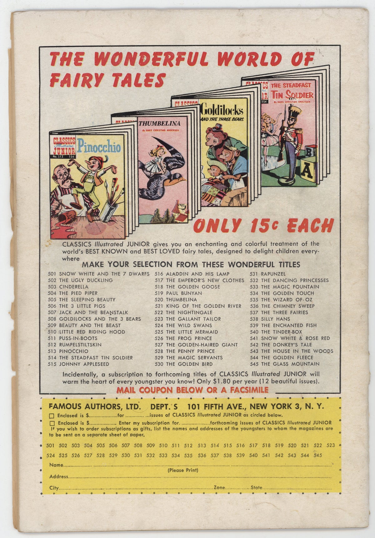 Classics Illustrated Junior 545 Gilberton 1957 FR Glass Mountain HRN 545