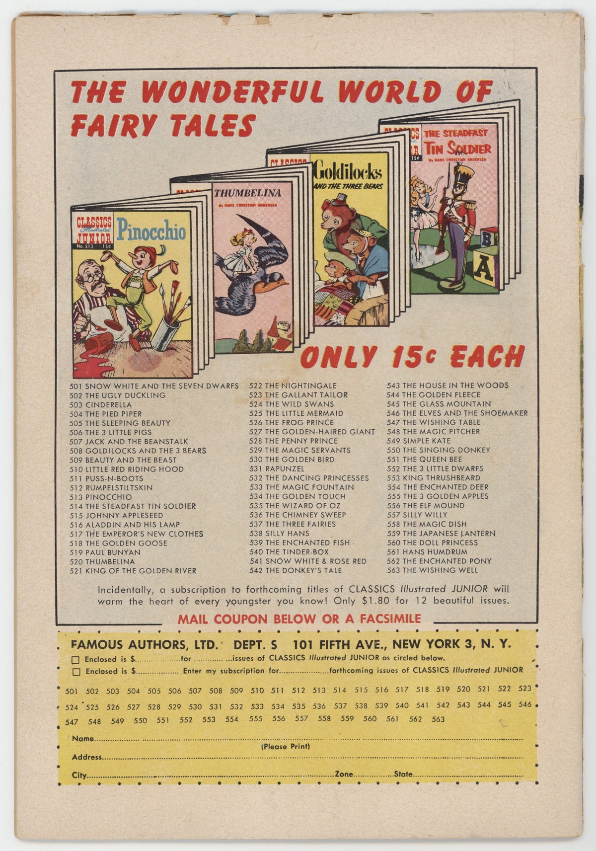 Classics Illustrated Junior 563 Gilberton 1959 FR Wishing Well HRN 563 LB Cole