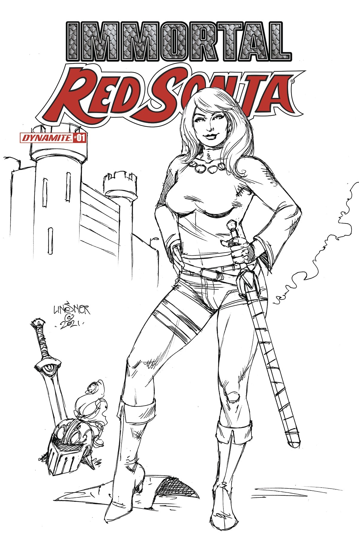 Immortal Red Sonja #1 H 1:20 Joseph Michael Linsner Line Art Variant (04/13/2022) Dynamite