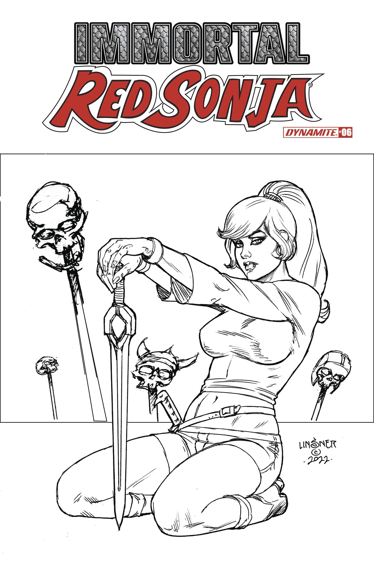 Immortal Red Sonja #6 G 1:15 Joseph Michael Linsner B&W Variant (09/14/2022) Dynamite