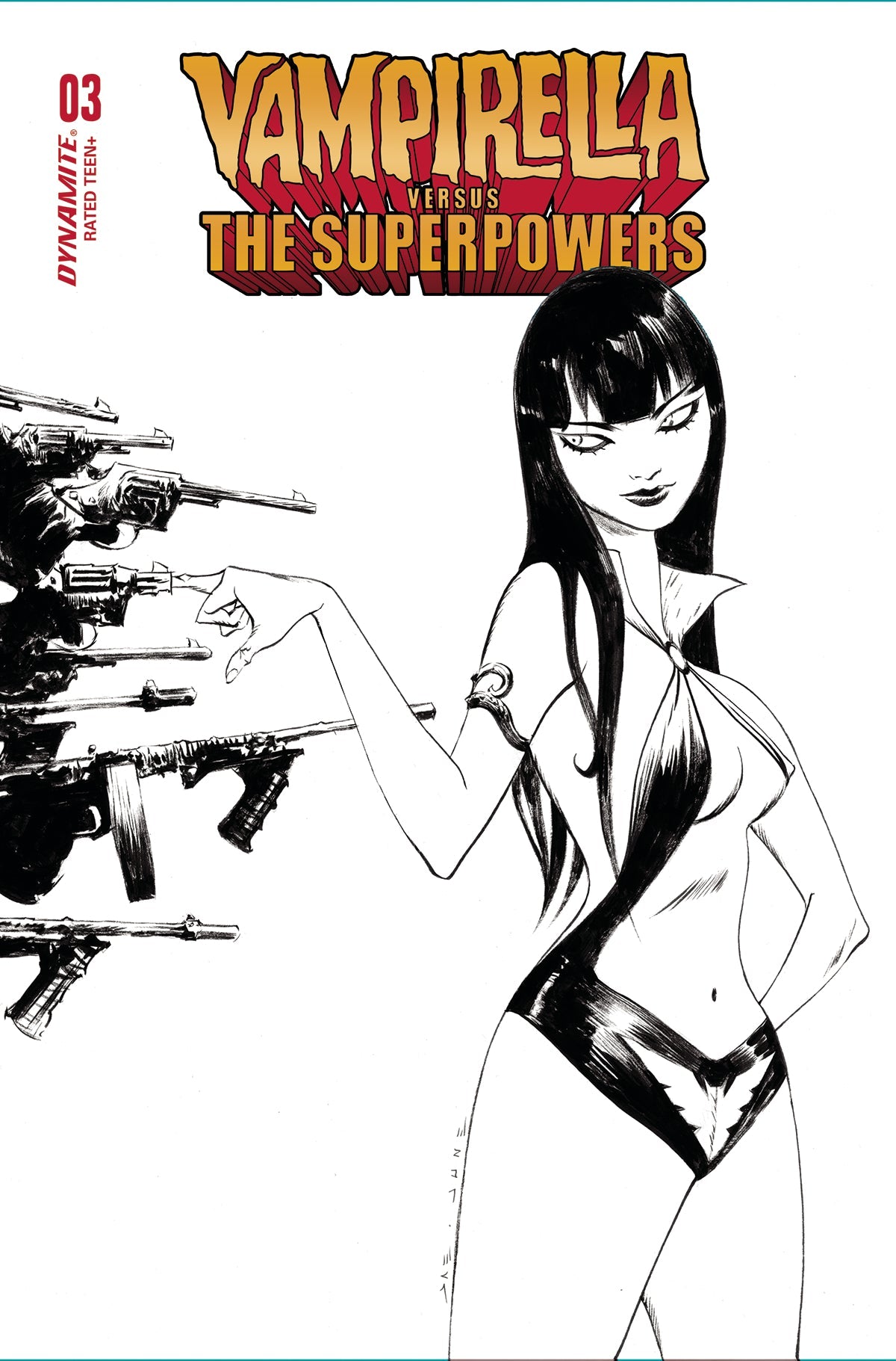 Vampirella Vs Superpowers #3 G 1:10 Jae Lee B&W Variant (07/26/2023) Dynamite