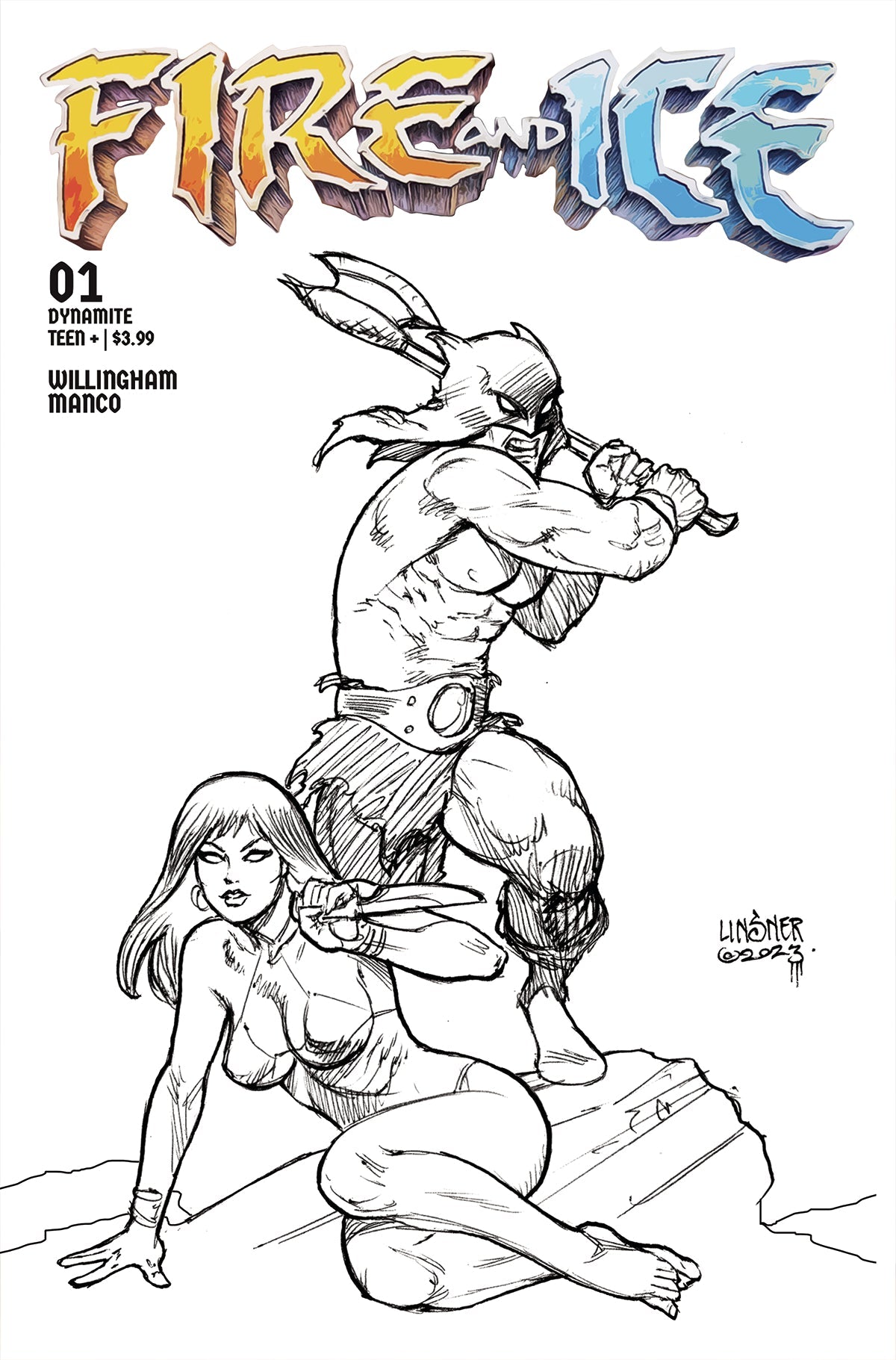Fire And Ice #1 H 1:15 Joseph Michael Linsner Line Art Variant (08/02/2023) Dynamite