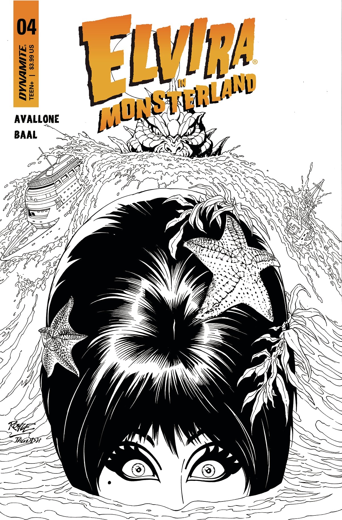 Elvira In Monsterland #4 F 1:10 John Royle B&W Variant (08/30/2023) Dynamite