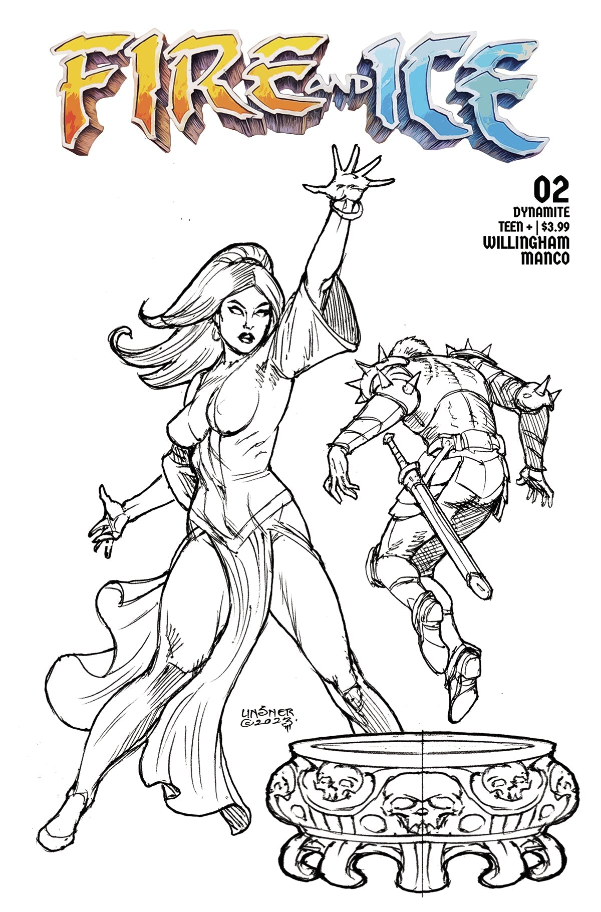Fire And Ice #2 E 1:10 Joseph Michael Linsner Line Art Variant (12/06/2023) Dynamite