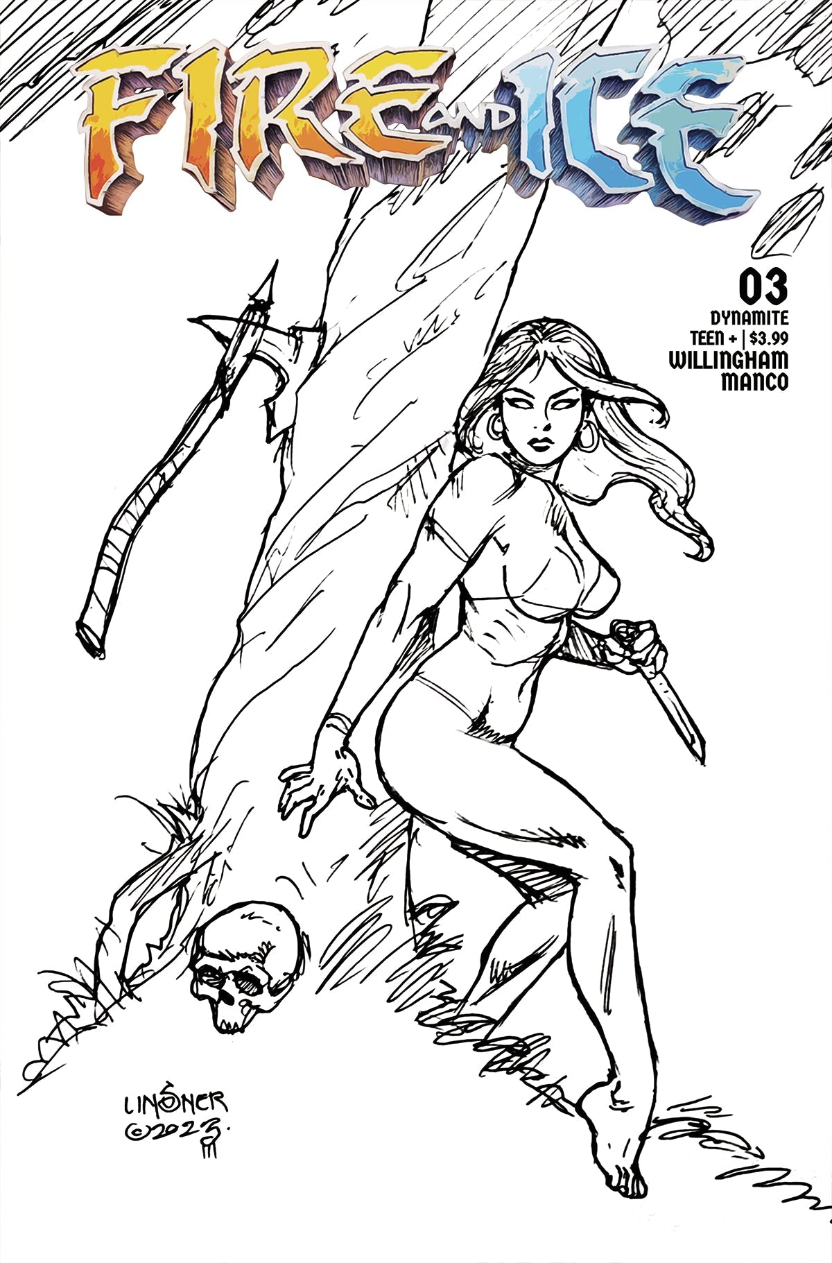 Fire And Ice #3 D 1:10 Joseph Michael Linsner Line Art Variant (09/18/2024) Dynamite