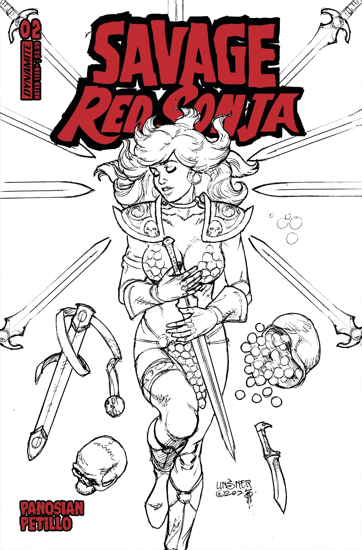 Savage Red Sonja #2 E 1:10 Jospeh Michael Linsner Line Art Variant (11/29/2023) Dynamite