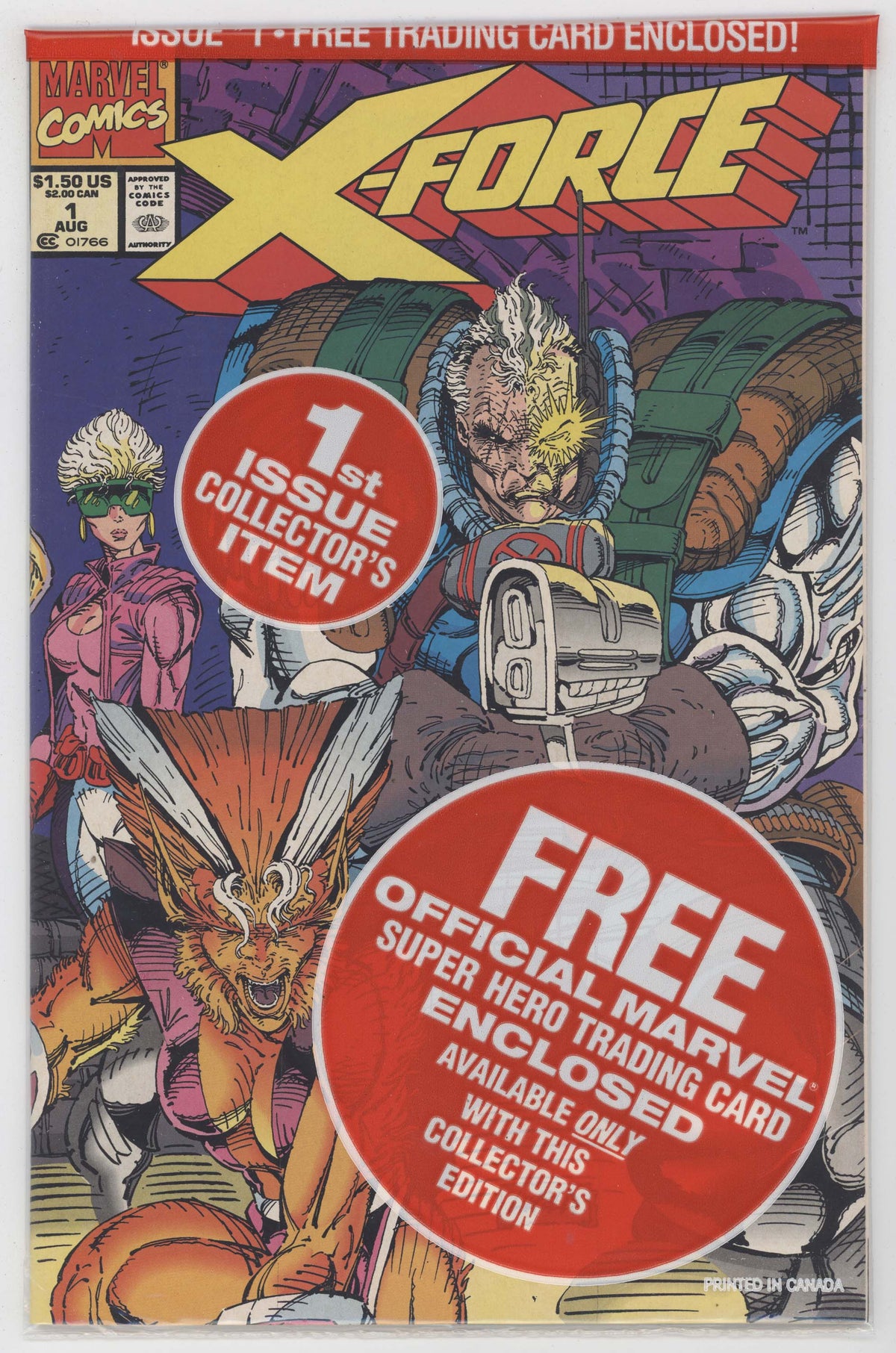 X-Force 1 Marvel 1991 NM Polybag Sunspot Gideon Card Negative UPC Logo