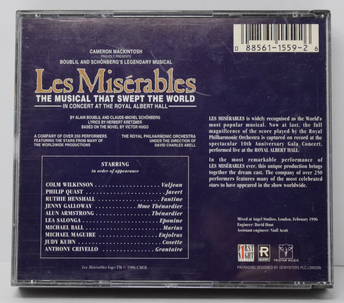 Les Miserables Soundtrack CD Concert At The Royal Hall 2 Disc