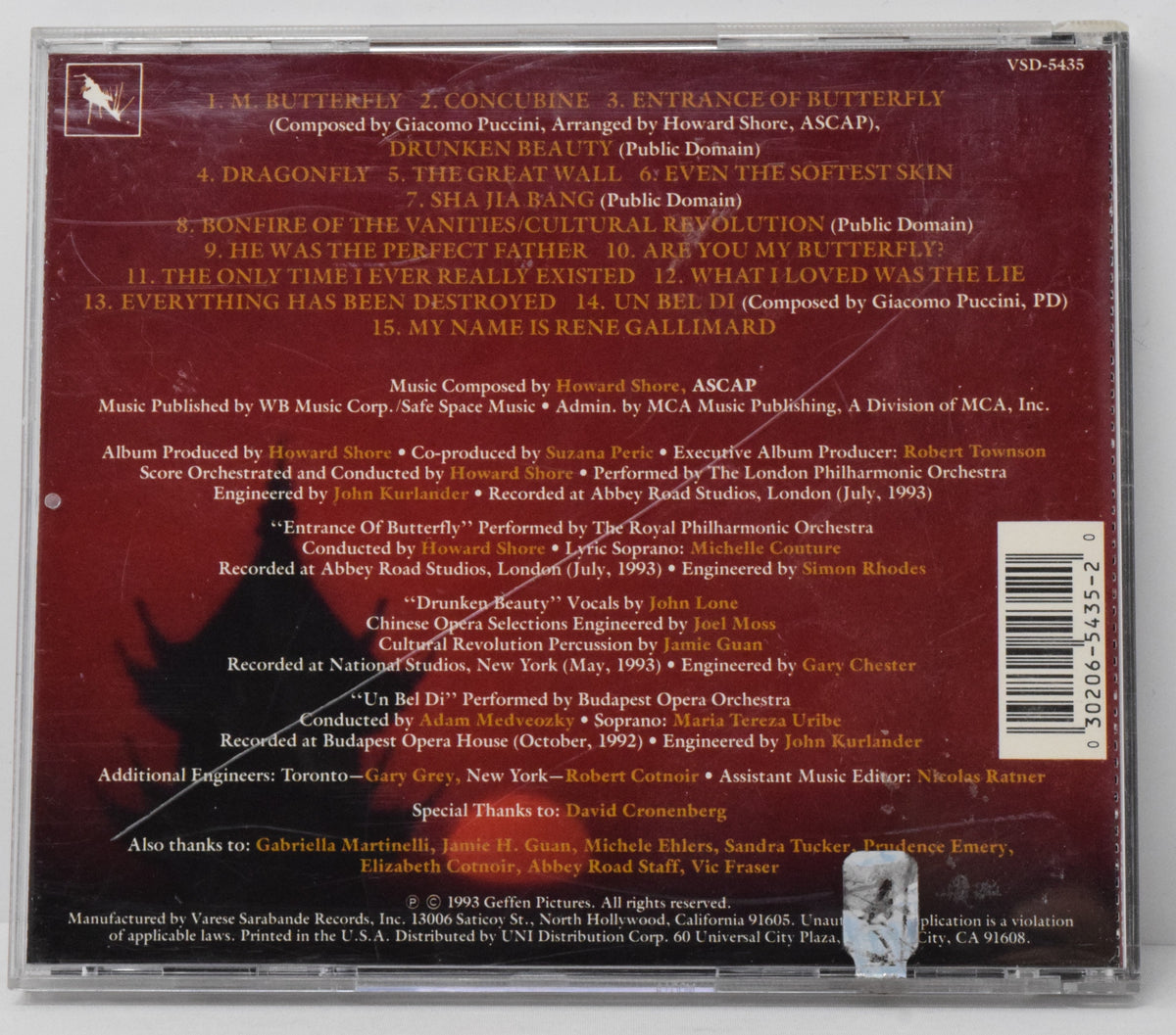 M Butterfly Soundtrack CD Howard Shore Varese