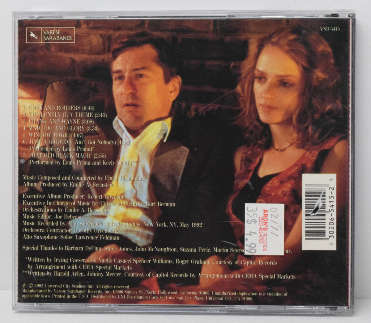 Mad Dog Glory Soundtrack CD Elmer Bernstein Varese