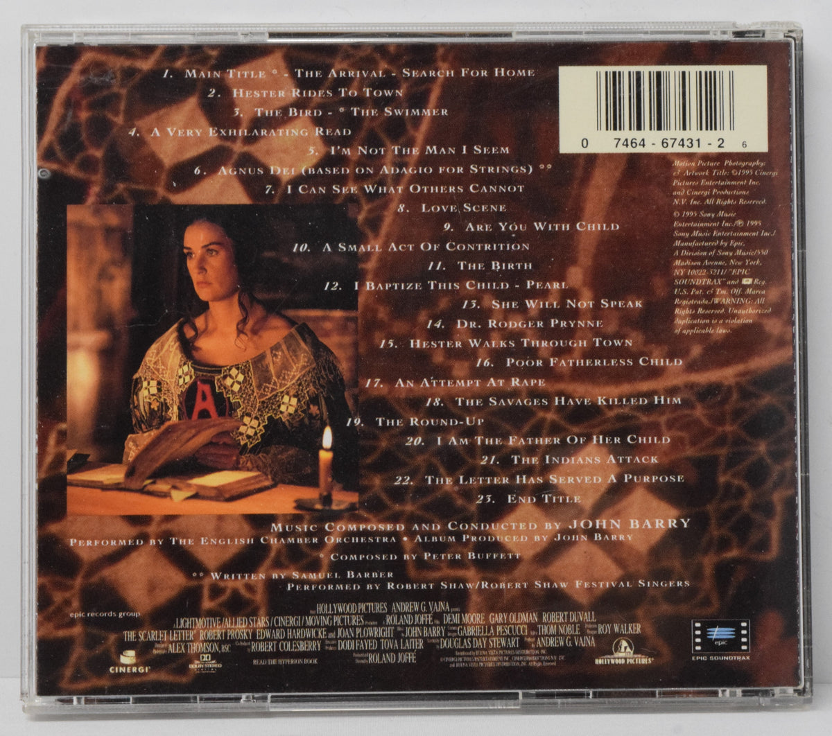 The Scarlet Letter Soundtrack CD John Barry 1995 Epic