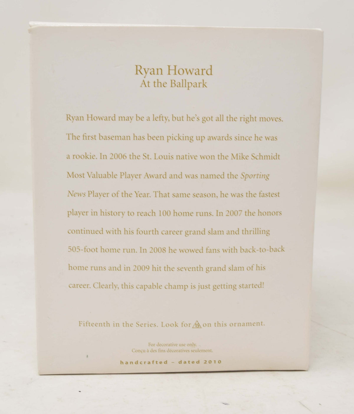Hallmark Keepsake Ornament Ryan Howard Baseball At The Ballpark Christmas Tree 2010 NIB