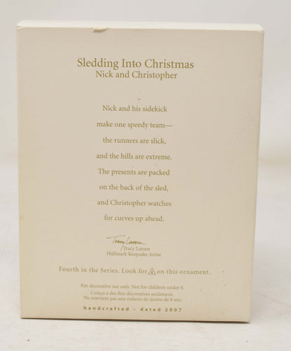 Hallmark Keepsake Ornament Nick Christopher Bear Sledding Into Christmas Tree 2007 NIB