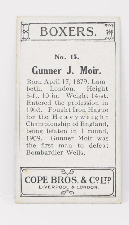 Gunner Moir #15 Cope Bros Co Boxer Boxing Trading Card 1915