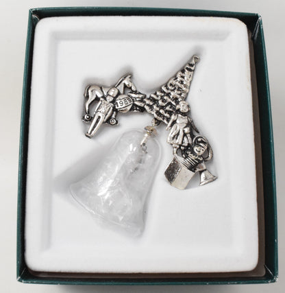 Hallmark Ornament Collectors Club Silver Plate Tree Crytal Bell Christmas 1989