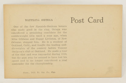Battling Ortega Boxing Exhibit Card Postcard Penny Arcade Photo 1922 5 x 3