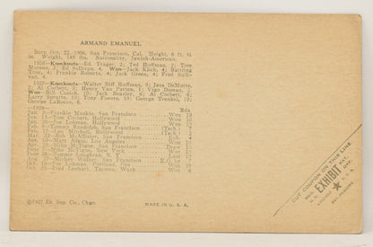 Armand Emanuel Boxing Exhibit Card Postcard Penny Arcade Photo 1927 5 x 3