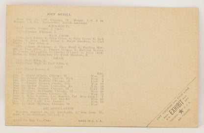 Joey Medill Boxing Exhibit Card Postcard Penny Arcade Photo 1928 5 x 3
