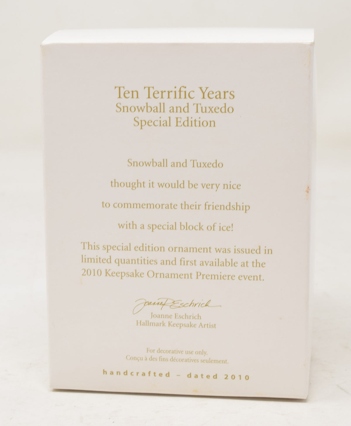 Hallmark Keepsake Ornament Ten Terrific Year Snowball Tuxedo Repaint Christmas 2010 NIB