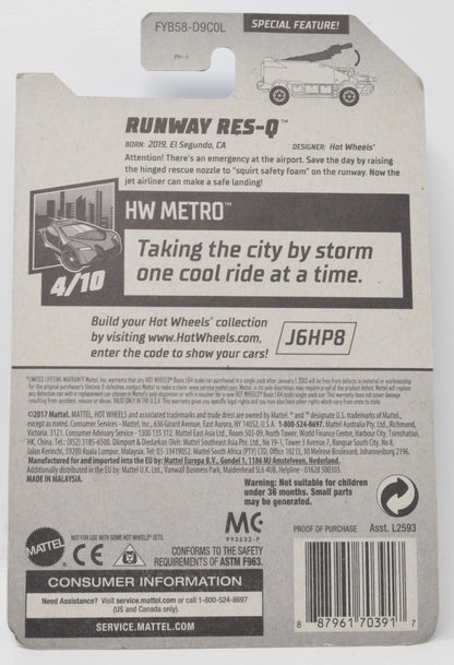 Hot Wheels Runway Res-Q HW Metro DieCast Car Airport Fire Rescue 4/10 206 New