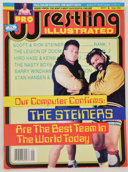 Pro Wrestling Illustrated Magazine September 1991 FN Scott Rick Steiner WWF WCW