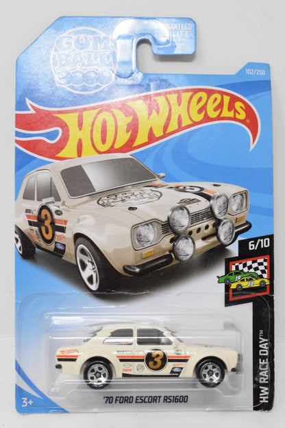Hot Wheels 70 Ford Escort RS1600 HW Race Day Diecast Car White 6/10 102 New