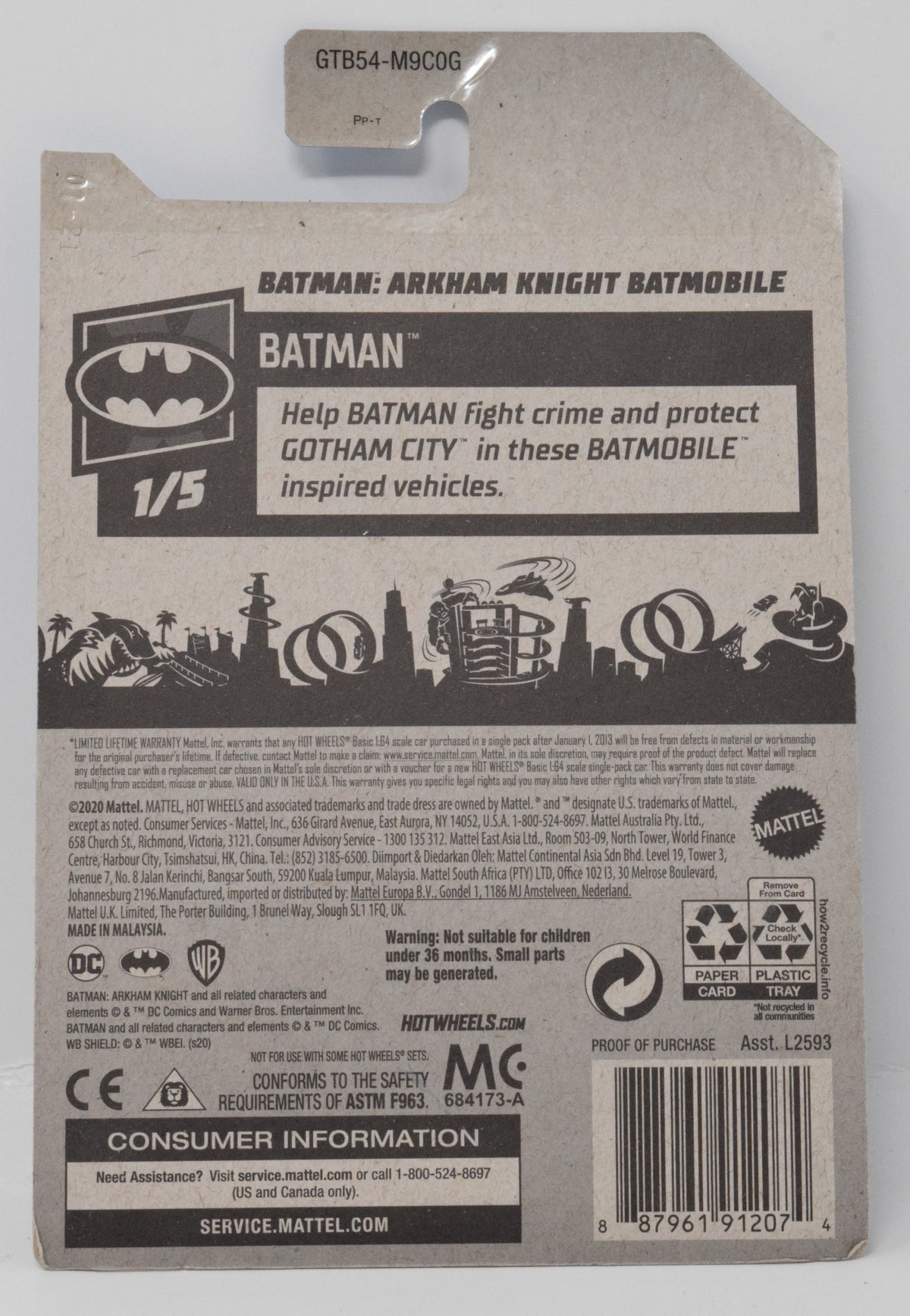 Hot Wheels BatMan Arkham Knight Batmobile 1/5 8 DieCast Car New