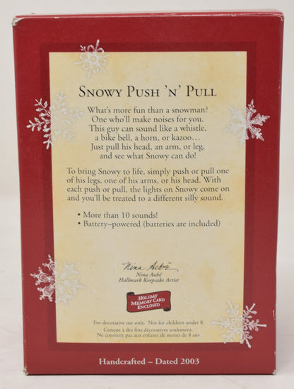 Hallmark Keepsake Ornament Snowy Push N Pull Snowman Christmas Tree 2003 NIB