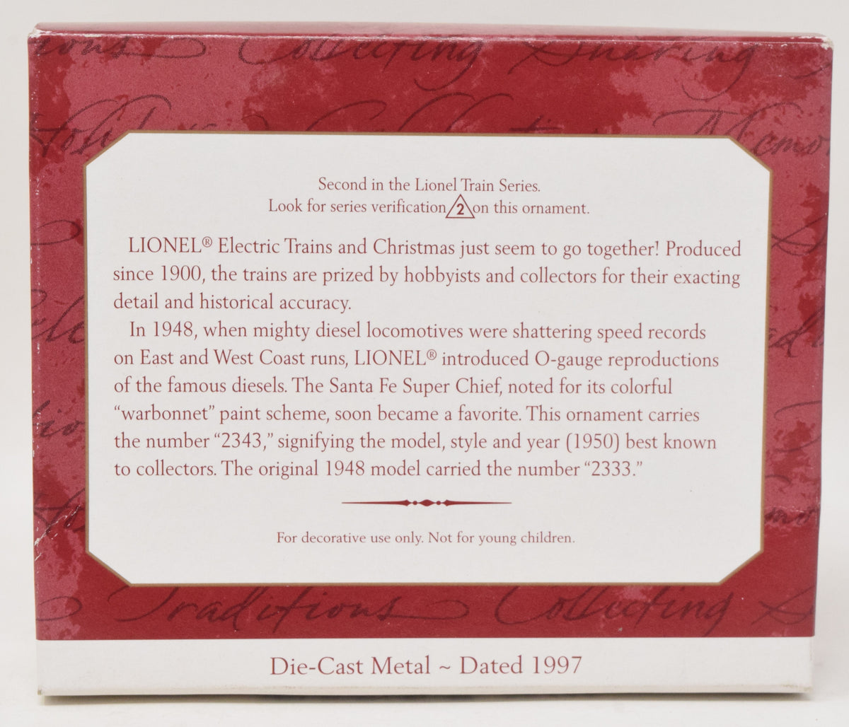 Hallmark Keepsake Lionel 1950 FE F3 Diesel Locomotive Christmas Ornament 1997 NIB